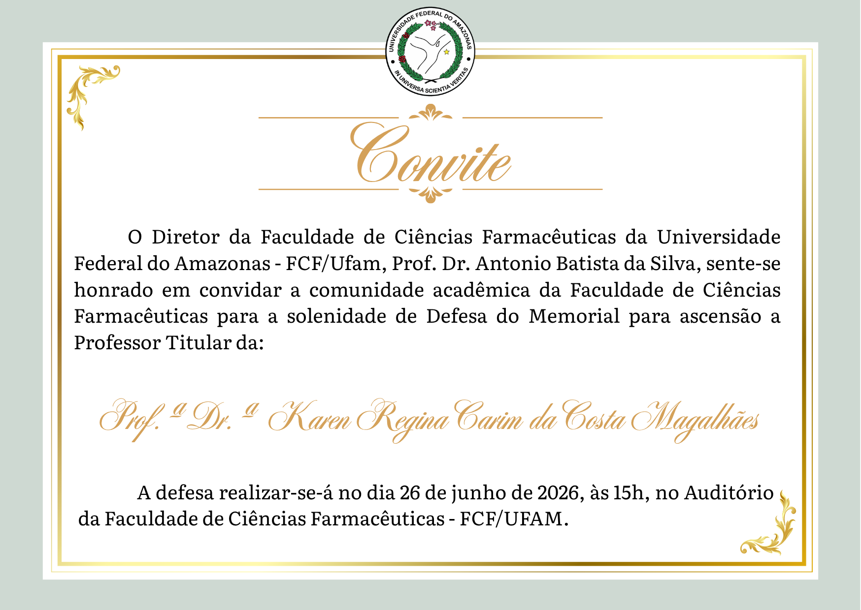 CONVITE: Memorial Professora Dra. Karen Regina Carim da Costa Magalhães